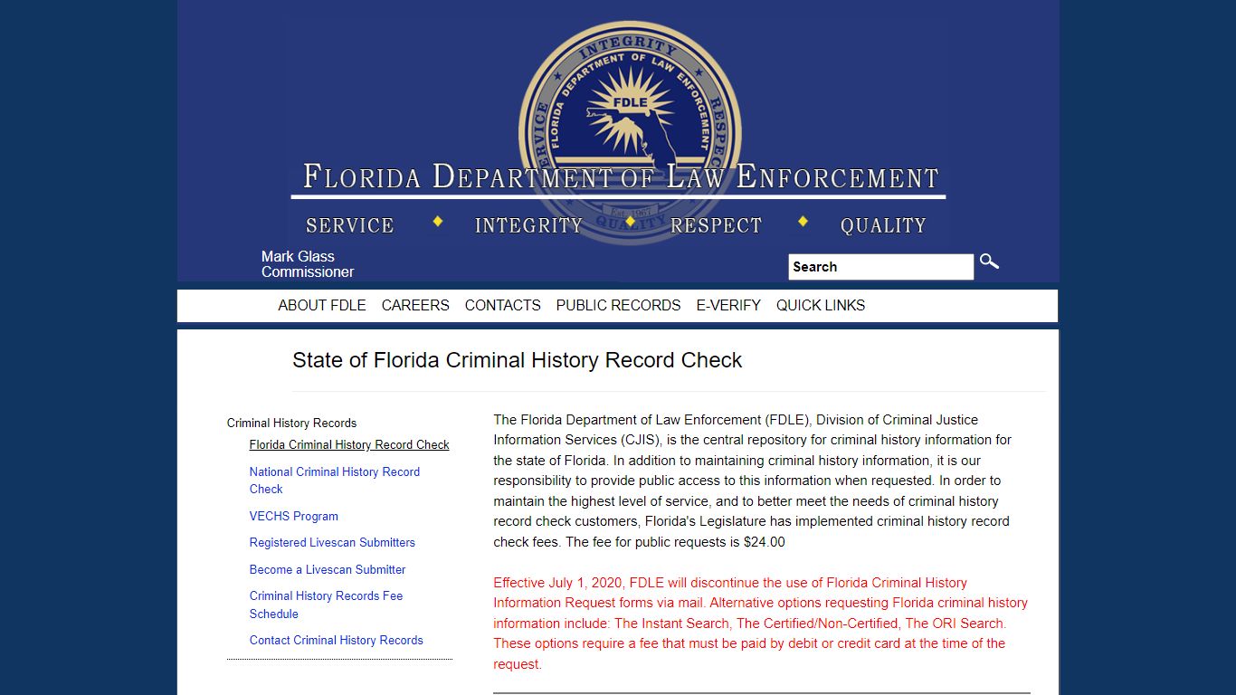 State of Florida Criminal History Record Check